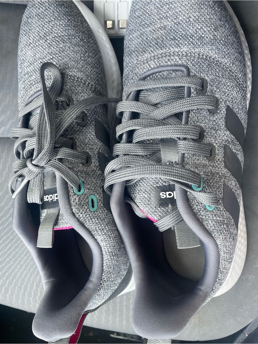 adidas Women's Gray Knit Athletic Shoes with Pink Accents